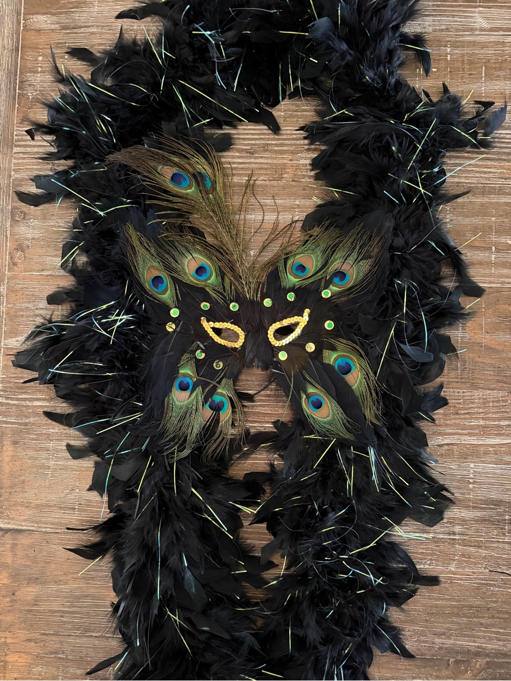 Women’s Peacock Mask & Boa Black